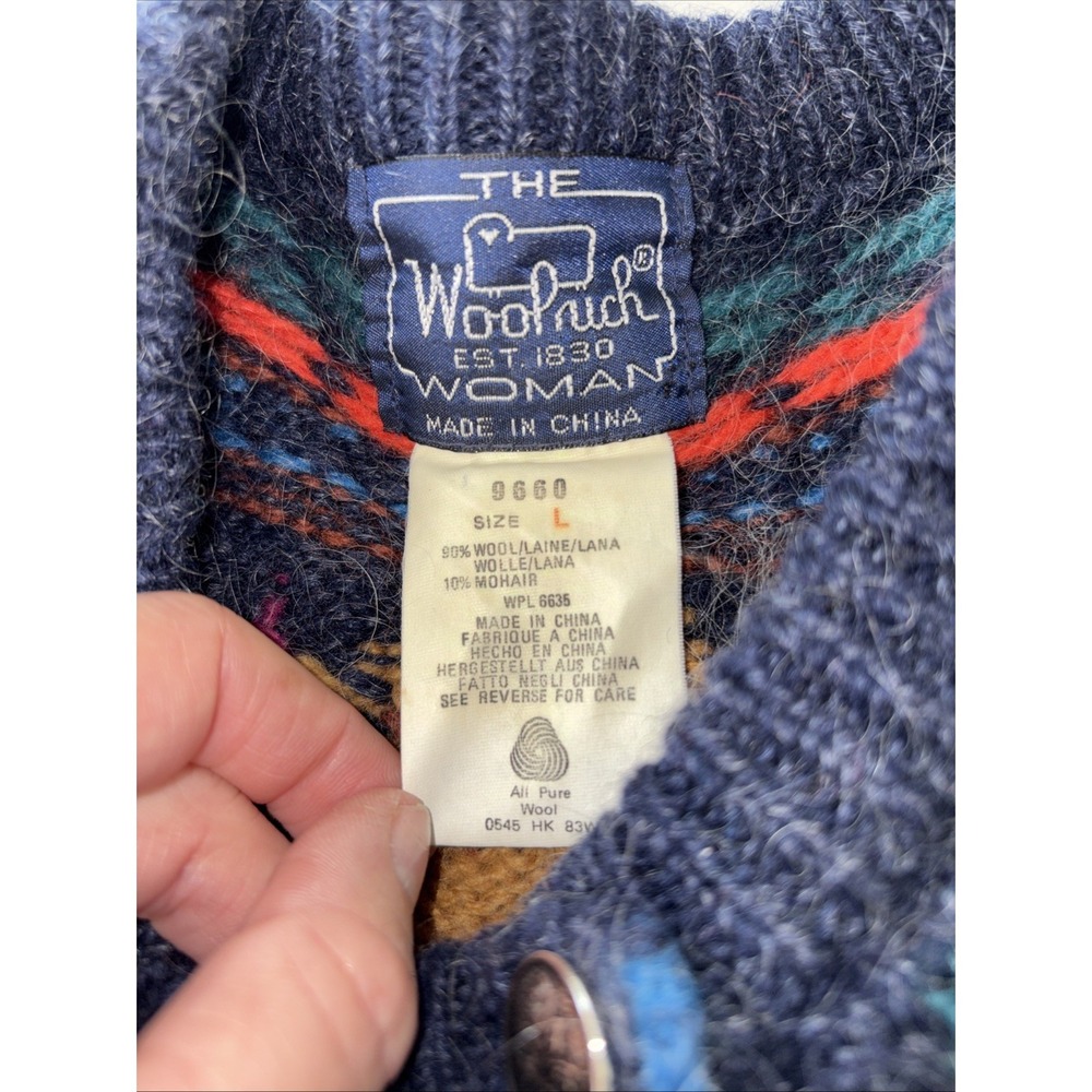 Classic Vtg Woolrich Womens XL wool mohair cardigan sweater grannycore Fair Isle - Picture 2 of 7
